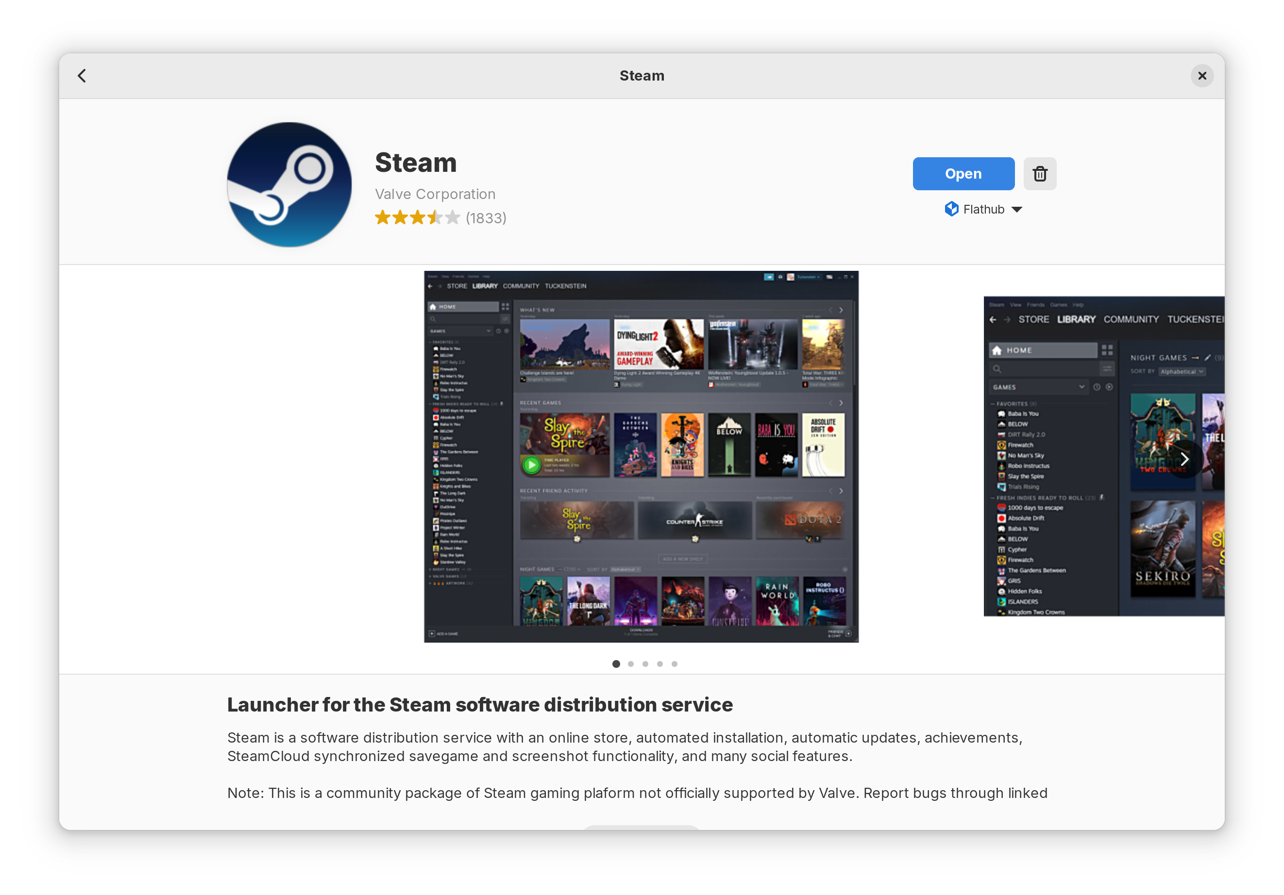 Steam's listing in App Center