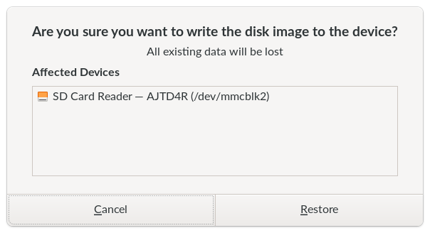 Restore Disk Image confirmation
