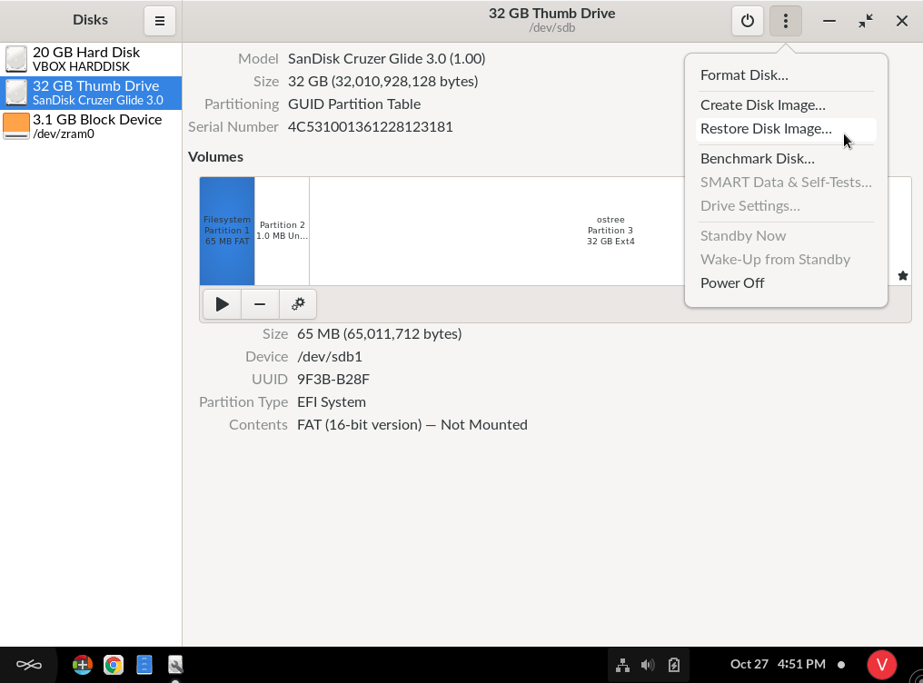 GNOME Disks - Restore Disk Image