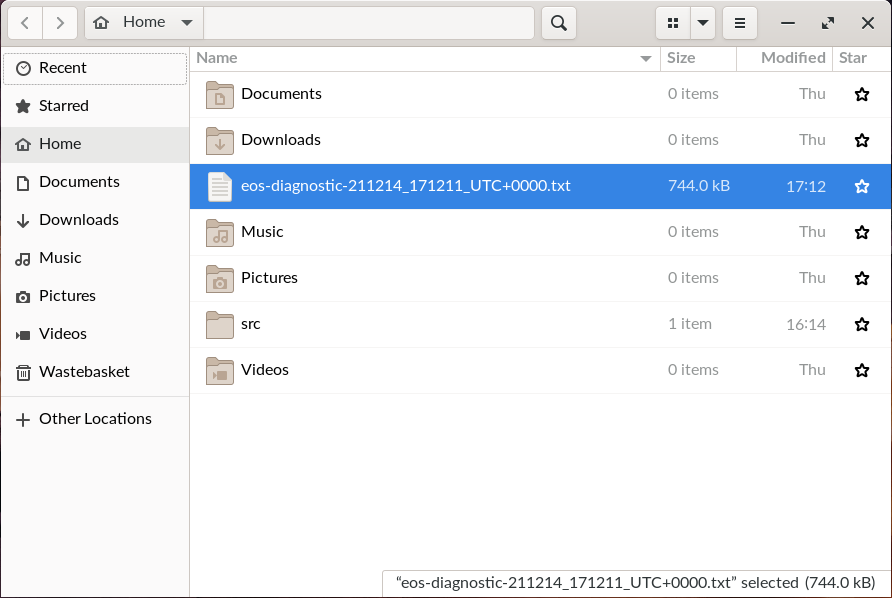 Files app showing eos-diagnostic file